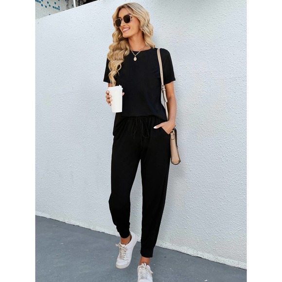 2 piece set: Round Neck Tee for & jogger Pants black - Picture 1 of 11